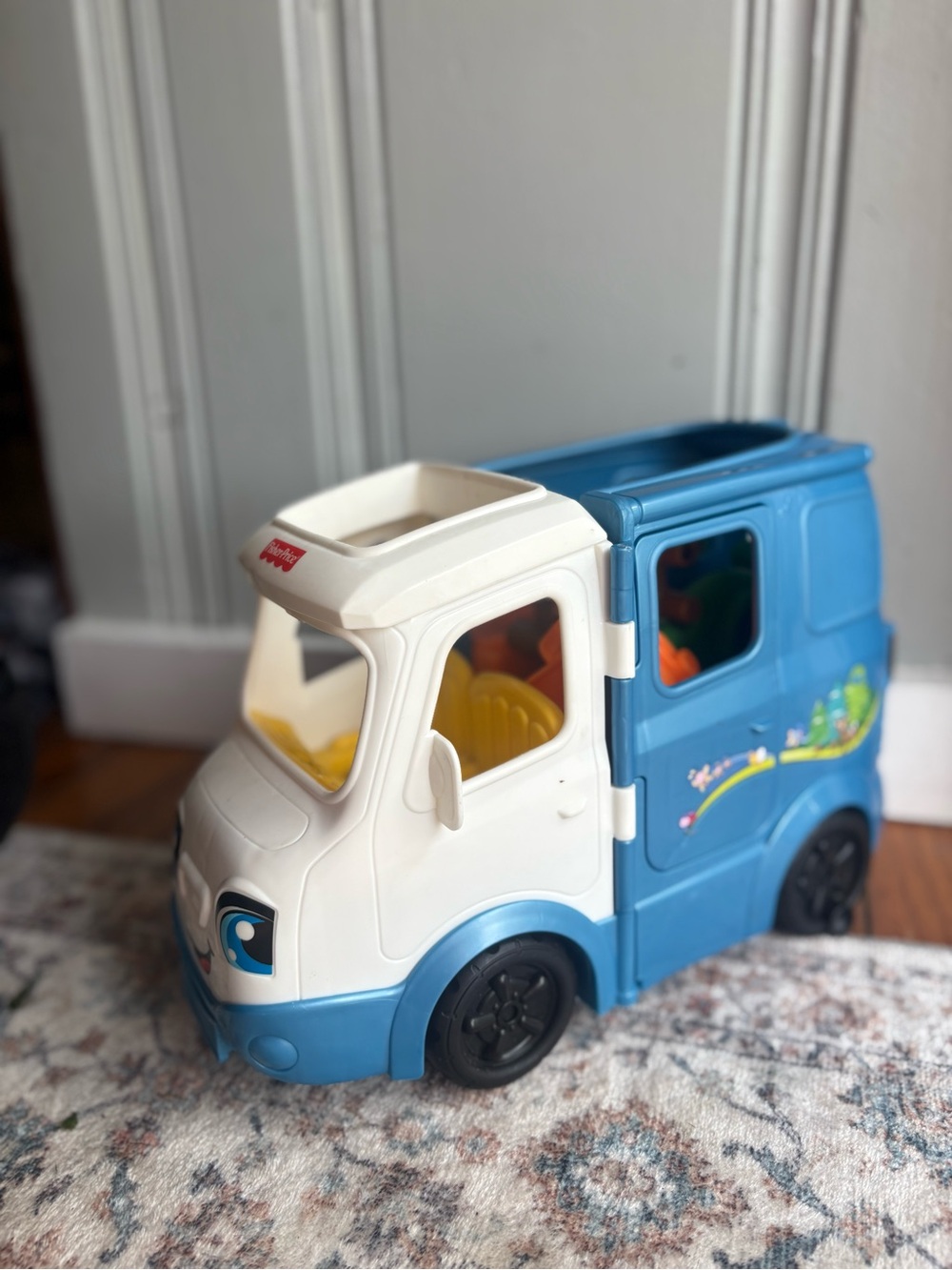 Fisher Price Little People Blue White Campervan Kids Toy- MUSICAL SOUNDS WORK!